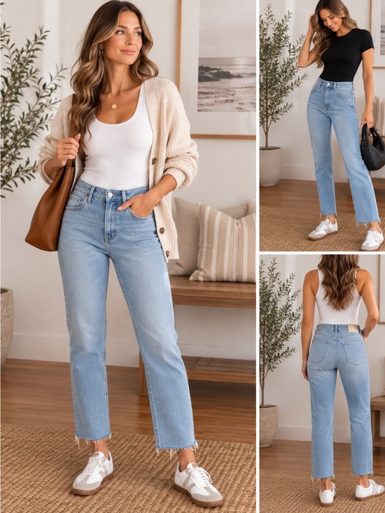 PAIGE Denim - PAIGE Accent High Rise Ankle Straight Jeans Raw Hem Light Wash 27